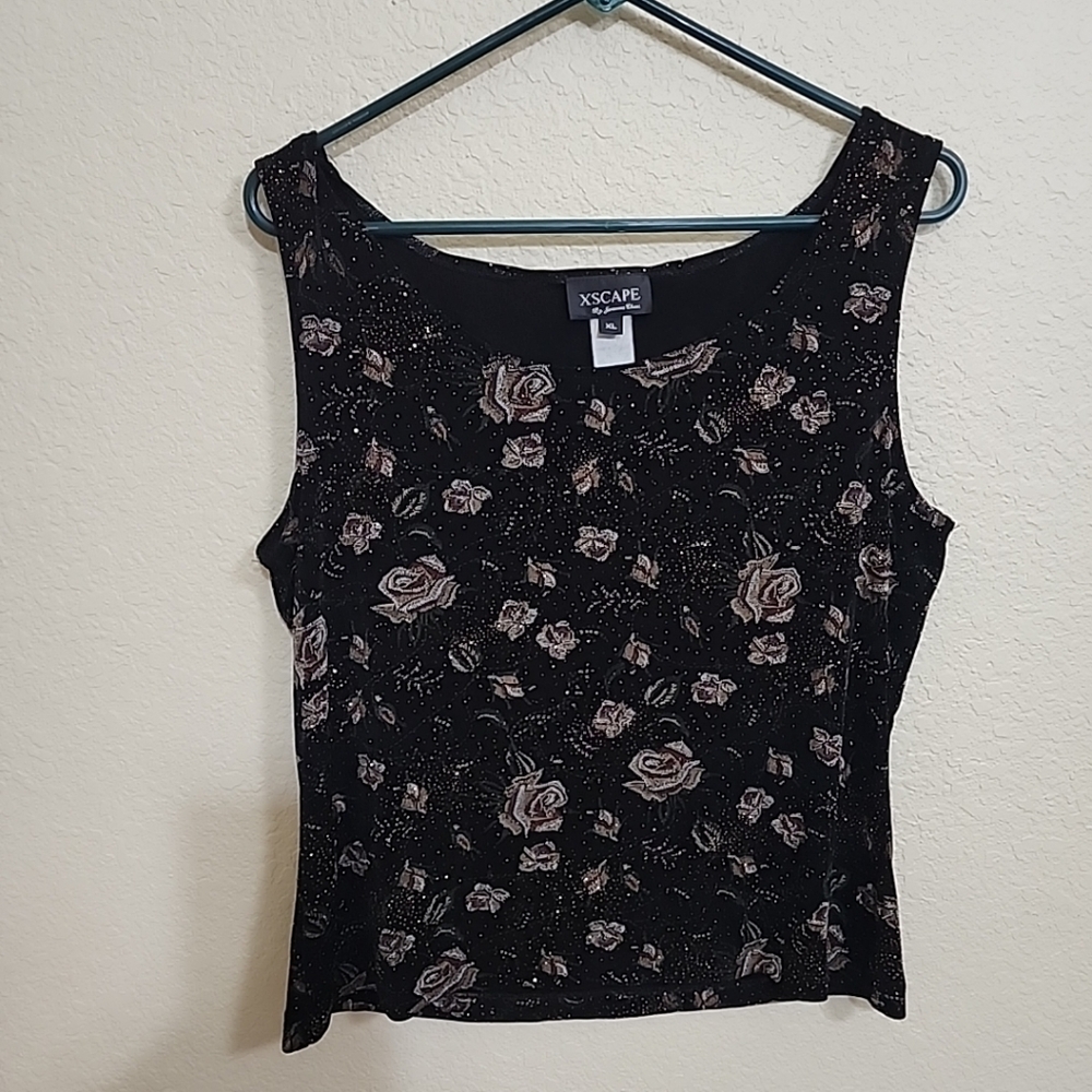 Xscape By Joanna Chen  Dressy Sleeveless Blouse Floral Glitter Stretch Tank XL